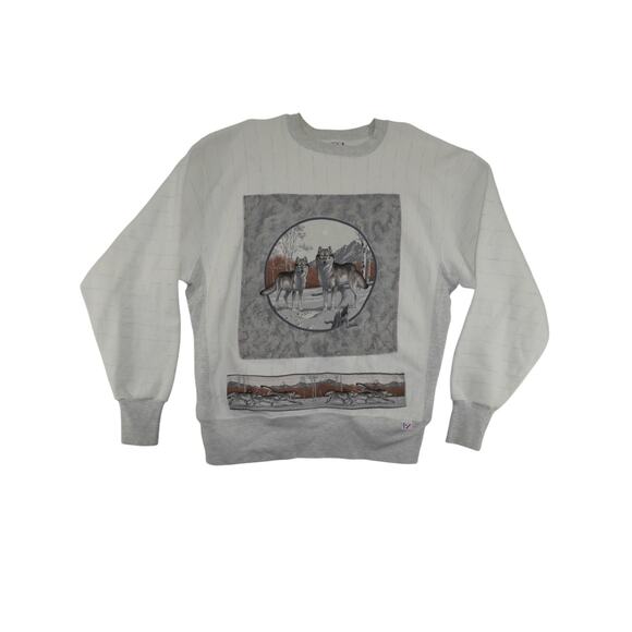 Vintage Wolf Wildlife Graphic Patch Crewneck Sweatshirt XXL USA Made - Picture 1 of 7